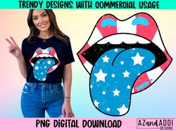 Retro 4th of July png, Stars and Stripes lips and tongue sub