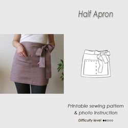 Easy to sew/ Half Apron Sewing Pattern/ Pinafore tutorial PDF/ Apron PDF pattern/ Short apron (Digital Download)/apron t