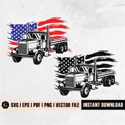 American Flag Trucker | Semi Truck Svg | 18 Wheeler | 16 Wheeler | 22 Wheeler | Big Truck Silhouette | Truck Cut File |