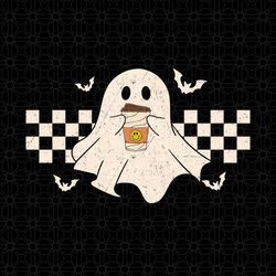 Cute Ghost Drinking Coffee Png, Coffee Lover Png, Halloween Coffee Png, Frappuccino Png, Retro Hallo