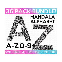 Mandala Alphabet and Numbers SVG, Mandala Monogram Frame Alphabet, Mandala Letters SVG, Cut File for Cricut, 36 Individu