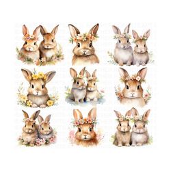 Watercolor Floral Rabbit Clipart, Rabbit Cute Clip Art, Card Making Clipart,  Digital Paper Clipart,Watercolor Illustrat