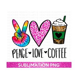 Peace Love Coffee PNG, Peace hand sign PNG, Pink leopard printed heart png, Coffee sublimation, Peace png, Heart png, Su