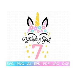Seventh Unicorn Birthday SVG, 7th Birthday Shirt SVG, Unicorn Face SVG, Unicorn svg, Birthday Girl svg, Gift for Birthda