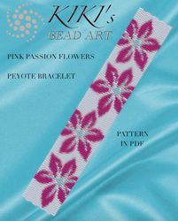 Peyote pattern peyote bracelet pattern Pink passion flowers Peyote pattern design 3 drop peyote PDF instant download