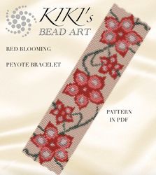 Peyote pattern peyote bracelet pattern Red blooming flowers Peyote pattern design 3 drop peyote PDF instant download