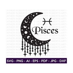 Pisces SVG, Pisces Zodiac Moon Svg, Zodiac Signs SVG, Astrology Signs svg, Zodiac Symbols svg, Constellation Signs svg,