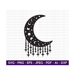 Moon and Star SVG, Crescent Moon Svg, Moon Clipart, Moon Silhouette, Celestial Svg, Moon Phase Svg, Night Sky Svg,Cricut
