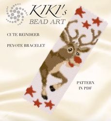 Peyote beading pattern bracelet pattern Cute reindeer of Santa Peyote pattern 1 or 2 drop peyote in PDF instant download