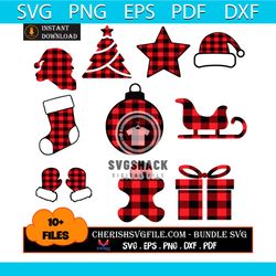 Red Caro Pattern Christmas Elements Bundle Svg, Merry Christmas Bundle Svg