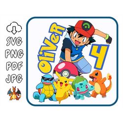 Poke Name & Age Personalization Birthday Party Decorations - Digital SVG File | DIY - Pikachu, Charizard Cake Topper jpg