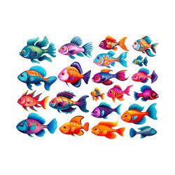 Fish Mega Clipart Set, Fish PNG, Fish Clipart, Sea Creatures Clipart, Sea Animals, Sublimation, Cute Sea Creatures PNG,