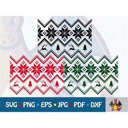 Christmas Winter Sweater Repeating Pattern SVG Nordic, Snowflake Christmas Tree Reindeer Instant Digital Download Cut Fi