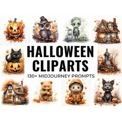 130 Midjourney Halloween Cliparts Prompts, AI Art, Midjourney Prompt, Midjourney AI Art, Learn Midjourney, Digital Art,