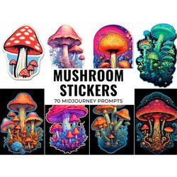 70 Mushroom Stickers, Midjourney Prompts, AI Art, Midjourney Prompt, Midjourney AI Art, Digital Art, AI Generate, Art Pr