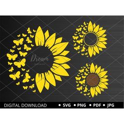 Sunflower Butterfly svg, Sunflower svg, Butterfly svg, Sunflower Butterfly for Cricut, Sunflower with Butterfly cut file