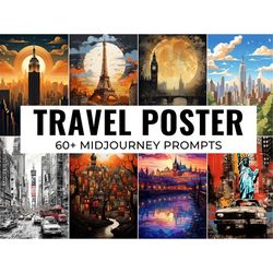 60 Travel Poster Midjourney Prompts, AI Art, Midjourney Prompt, Midjourney AI Art, Learn Midjourney, Digital Art, AI Gen