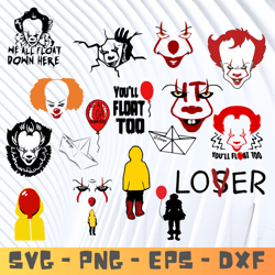 pennywise SVG bundle , pennywise Character svg ,pennywise cartoon svg, pennywise cutting files , pennywise layered files