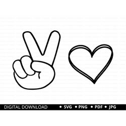 Peace Love Svg, Peace Hand Svg, Peace Sign Svg, Peace Love Png, Heart svg, Love svg, Hand Peace Sign PNG SVG Files For C