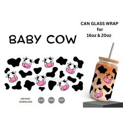 16oz | 20oz Cow Print Beer Can Glass Wrap SVG, Cow Glass Wrap Svg, Cow pattern, Baby Cow face Glass Can wrap, Coffee Cup