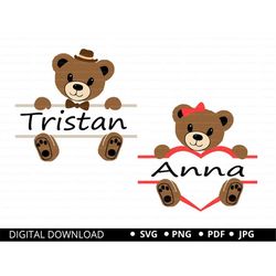 Bear SVG PNG, Teddy Bear SVG, Split Monogram Svg, Boy, Girl Baby Shower, Kids Room Decor, Baby Bear Svg Cricut Cut Files