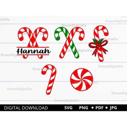 christmas peppermint candy cane svg, holiday candy svg, candy cane with bow, christmas svg clipart, vector, christmas ca