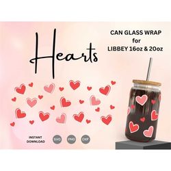 16oz | 20oz hearts svg, glass can wrap, beer can glass, valentines day glass can, coffee cup, heart cut file- png