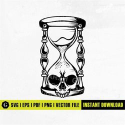 Skull Hourglass SVG | Death SVG | Memento Mori SVG | Time T-Shirt Tattoo Decal Vinyl Stencil | Cricut Clip Art Vector Di