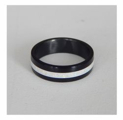 Stylish black ring. Carbon ring with synthetic opal. 8