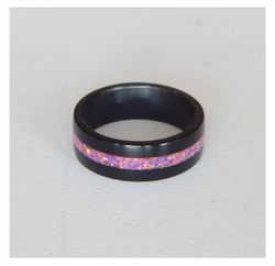 Stylish black ring. Carbon ring with synthetic opal. 7