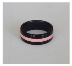 Stylish black ring. Carbon ring with synthetic opal. 5 3/4