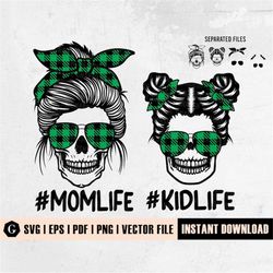 Mom Life Kid Life Svg | Momlife Svg | Mom life Kid Life Png | Mom Life Svg | Buffalo Plaid Mom Skull Svg | Messy Bun Sku