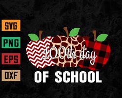Happy 100 Days Of School Apple Leopard Plaid Teacher Student Svg, Eps, Png, Dxf, Digital Download