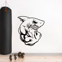 Shark Gym Bodybuilder Fitness Crossfit Worcout Coach Sport Muscles Wall Sticker Vinyl Decal Mural Art Decor