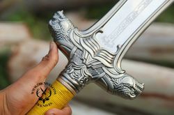 BEAUTIFUL CUSTOM HANDMADE D2 TOOL STEEL HUNTING SWORD WITH LEATHER SHEATH hand forged swords gift outdoor mk6210m