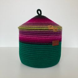 Cotton rope basket with lid 9.2'' x 8''