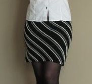 Diagonal Striped Pencil Skirt Hand Knitted Classic Skirt Black White Fall Winter Women Skirt of Merino Wool Custom Made