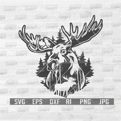 Moose Outdoor svg | Outdoor Scene svg | Moose Svg | Moose Clipart | Moose Png | Forest Scene svg | Wild animal svg | Hun