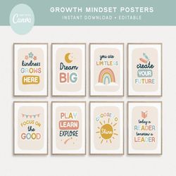 Growth Mindset Classroom Printable Posters, Editable Positive Cute Classroom, Pastel Boho Teacher Decor 8x10 Printables