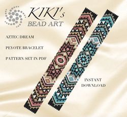 Aztec dream peyote bracelet pattern, peyote pattern, bveading pattern design in PDF - instant download