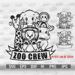 Zoo Crew svg | Wild One svg | Zoo Animals Clipart | Birthday Party Decor Cut File | Safari Life png | Giraffe Lion Eleph
