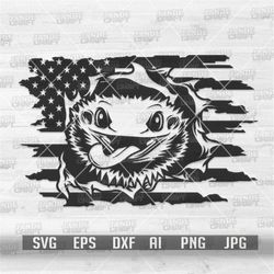 US Flag Peeking Bearded Dragon svg | Exotic Pet Clipart | Small Reptile Stencil | Dragon Pet dxf | Big Lizard Cutfile |