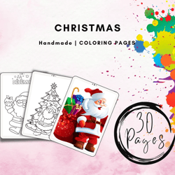 30 Christmas Coloring Pages, Christmas Coloring Pages for Kids, Instant download, Printable Coloring Pages, Christmas Gi