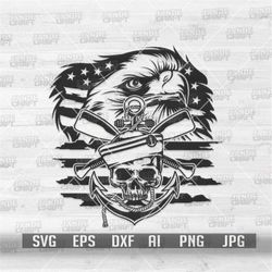 US Eagle Marine Navy Skull svg | Sailman Clipart | USA Sailor Dad Gift Idea dxf | Military Shirt png | Soldier Cutfile |