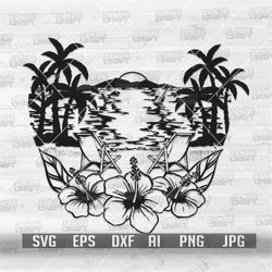 Summer Beach Scene svg | Island Vibes Clipart | Salt Life T-shirt Design png | Tropical Cut File | Sea Shore Stencil | S