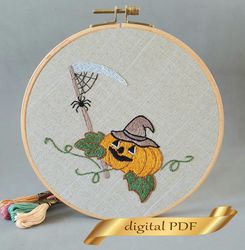 Halloween pumpkin nand embroidery DIY, Easy embroidery digital pattern