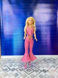 Pink Crochet pantsuit for standard Barbie