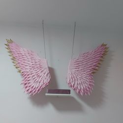 Hanging swing set large wings pale gold pink feathers Pink Birthday Backdrop Baby shower gift Family Photoshoot