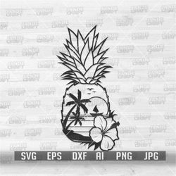 Pineapple Summer Scene svg | Beach Vibes Clipart | Tropical Island Stencil | Vacation Shirt png | Cocktail Fruit Cutfile