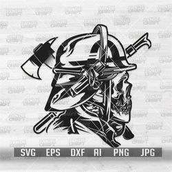 Fire Fighter Skull svg | Fireman Clipart | Firefighter Dad Gift Idea | Fire Department Monogram dxf | Pickaxe and Hallig
